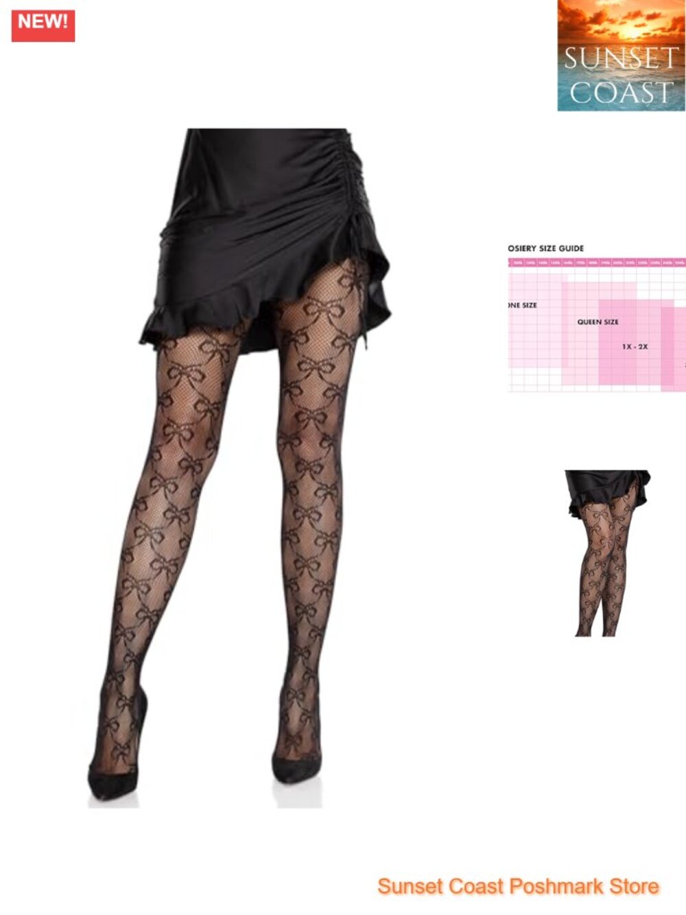 Fishnet Tights with Bow Pattern Stretchable Breathable Nylon Blend